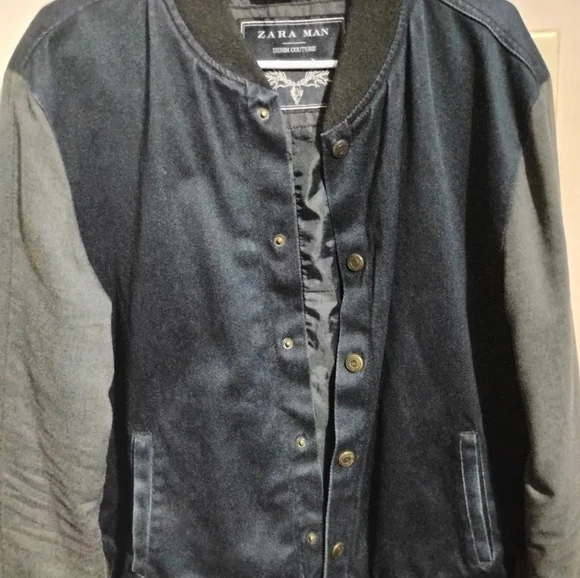 ZARA Men's Denim Couture  Jacket with Leather Sleeves Size XL - Picture 2 of 12